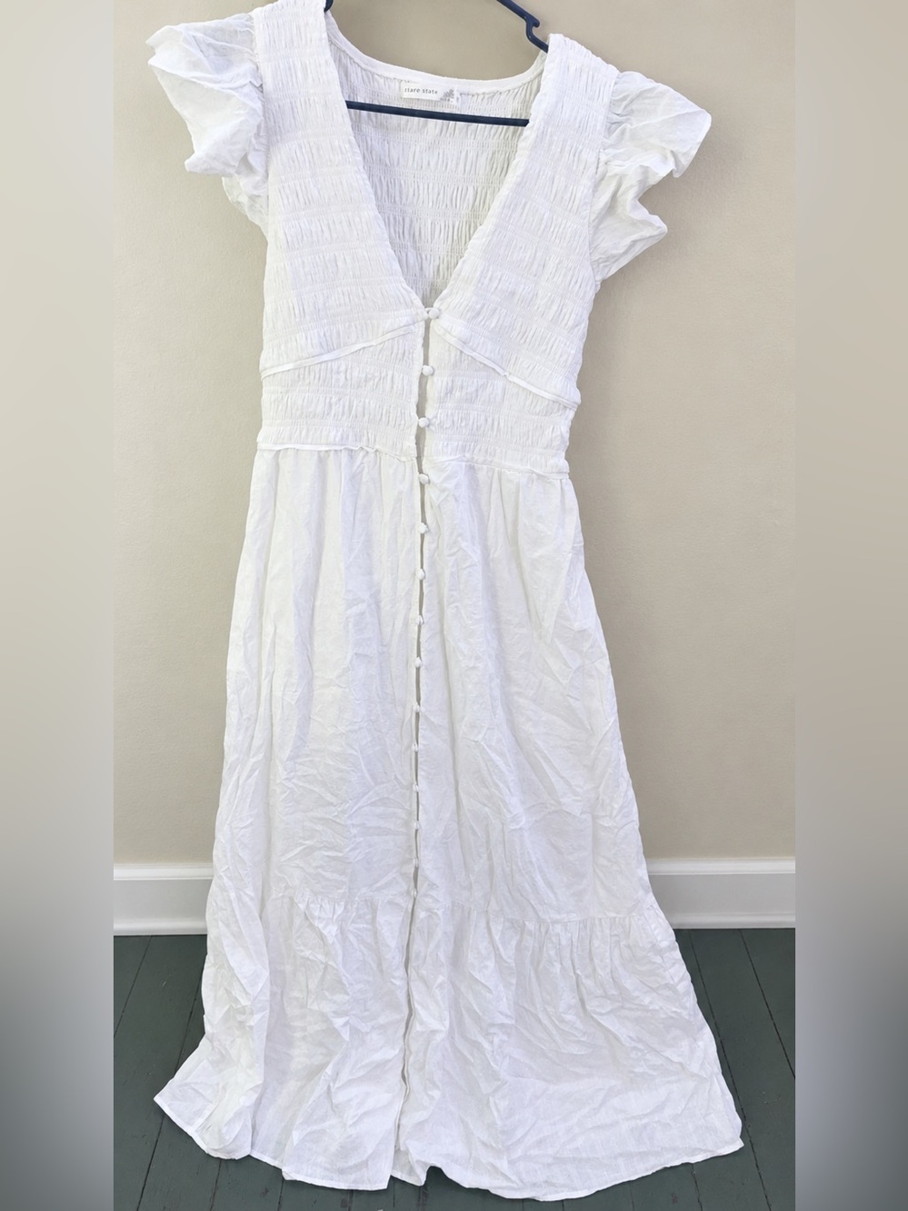 Altar'd State White Smocked Button-Front Maxi Dress